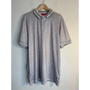 REDVANLY Mens XL Grey & White Dandelion Print Polo Golf Shirt Business Casual